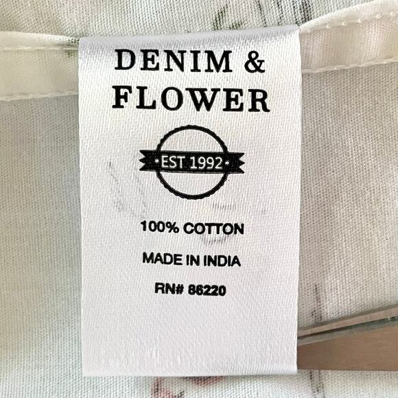 Denim & Flower Short Sleeve Button Up Shirt Mens LARGE Flamingo Palm Trees Print - Picture 9 of 10